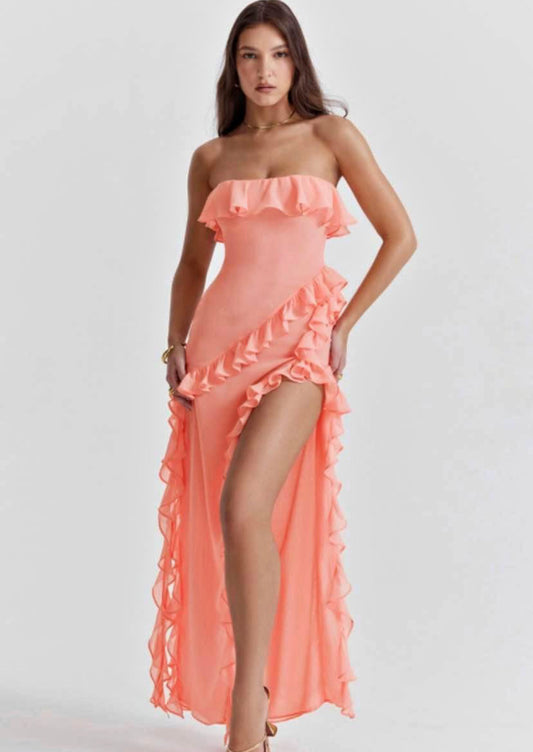 Sarina Ruffle Maxi Dress - Apricot